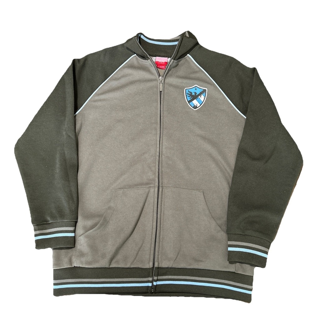 Vintage Mossimo Track Jacket Large Green Blue Lion Crest Patch Y2K 90s Retro